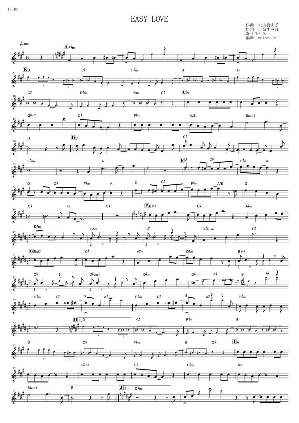 Don't Toy with Me, Miss Nagatoro - EASY LOVE (in Eb) Sheets by Sumire