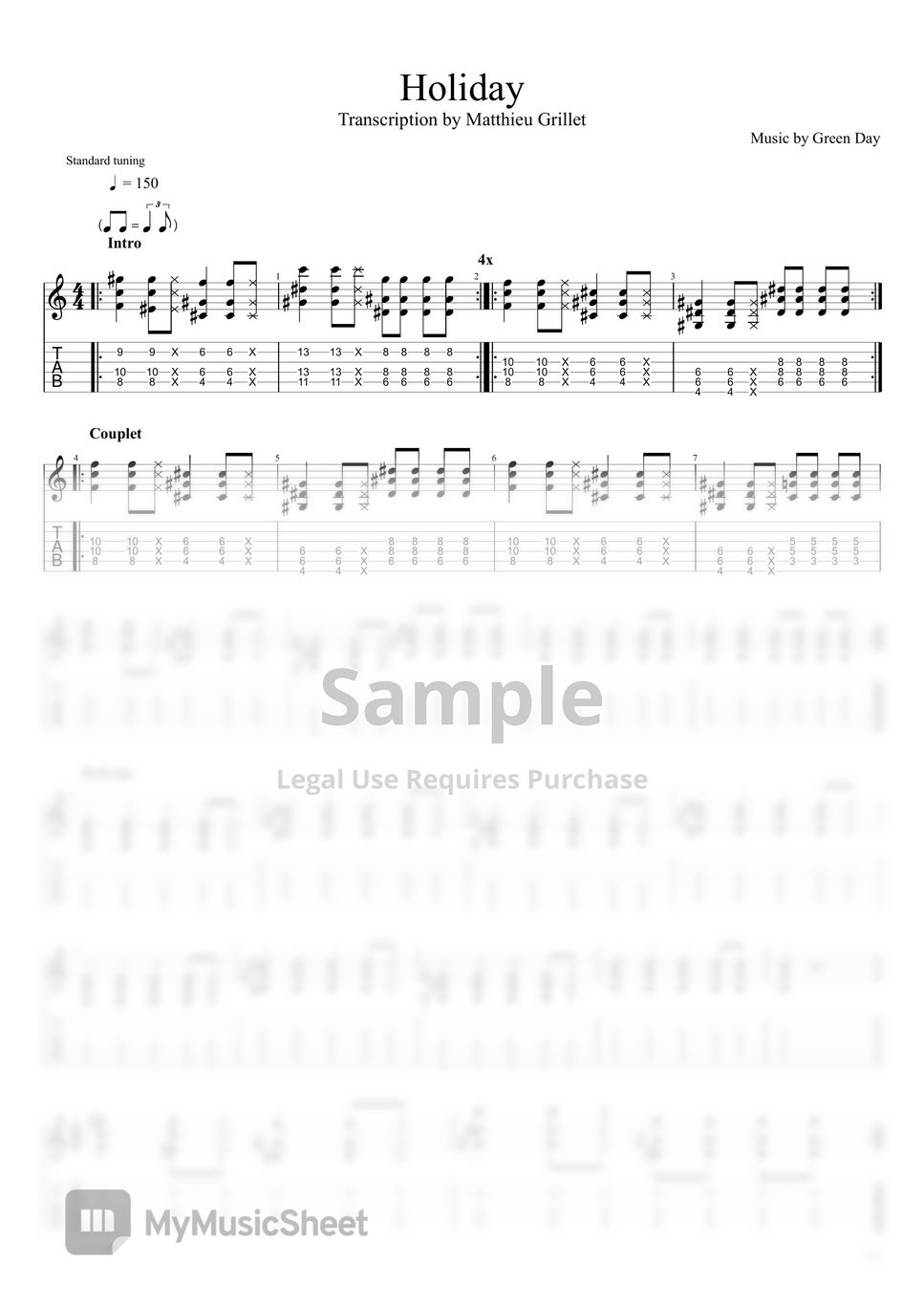 Green Day Holiday 악보