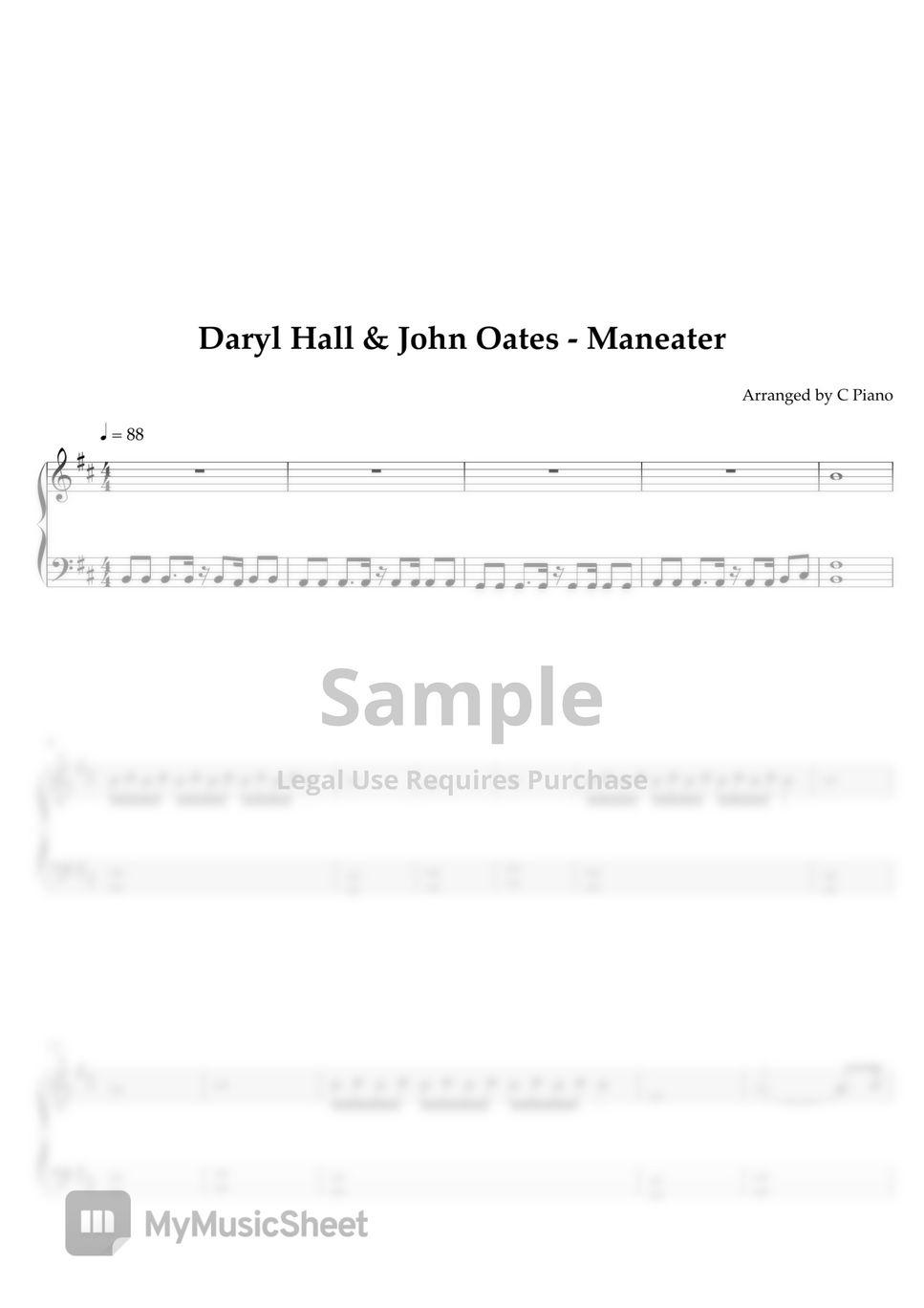 Daryl Hall & John Oates - Maneater (Easy Version) by C Piano