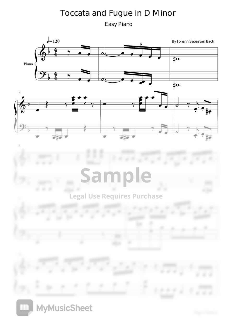 Johann Sebastian Bach Toccata And Fugue In D Minor Easy Piano Sheet 