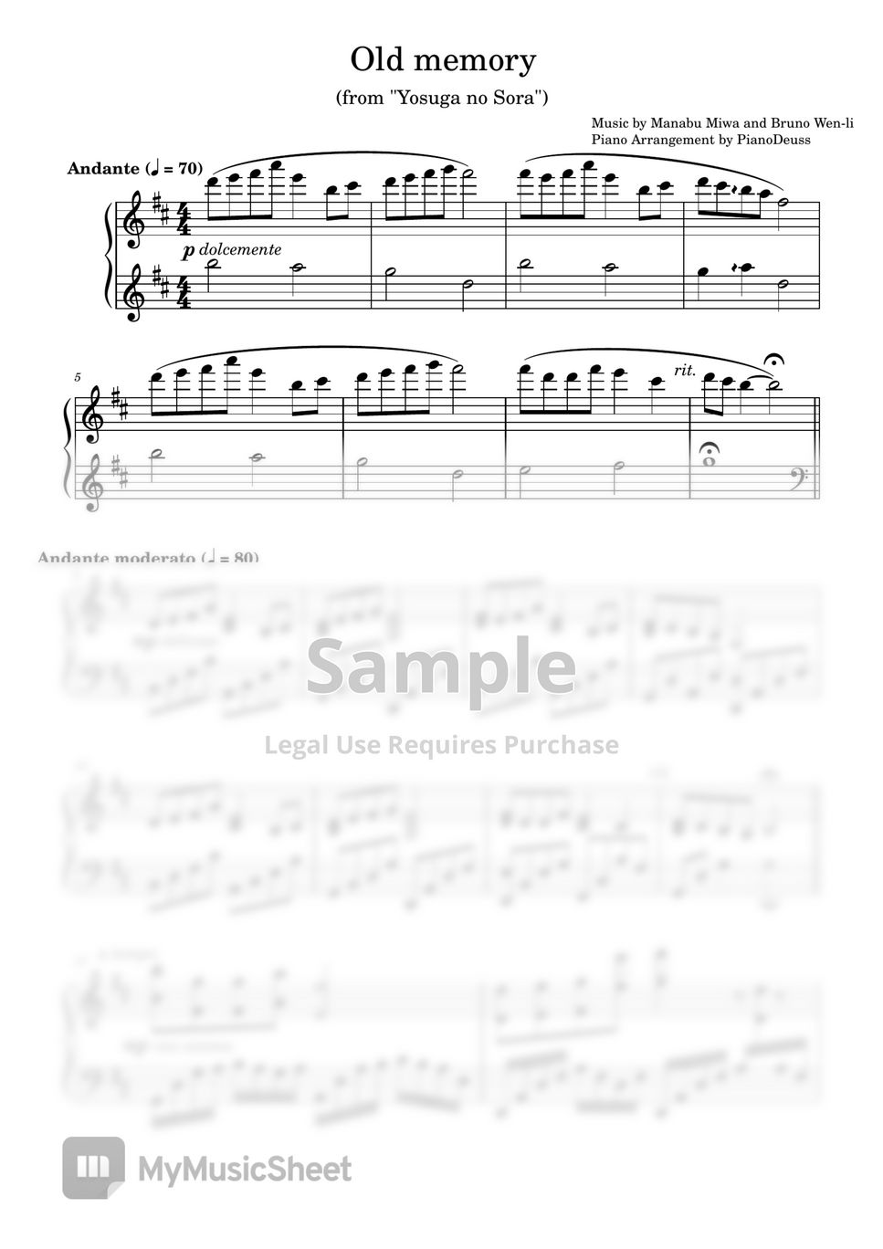 Yosuga no Sora OST - Old memory Sheets by PianoDeuss