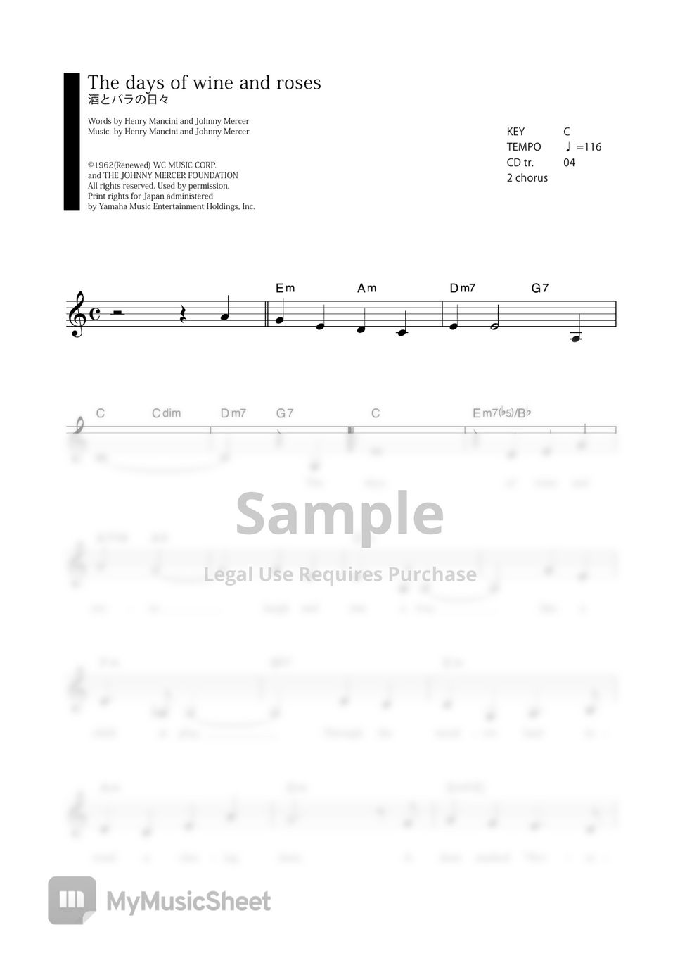 The days of wine and roses vocal magazine sheets by far east island