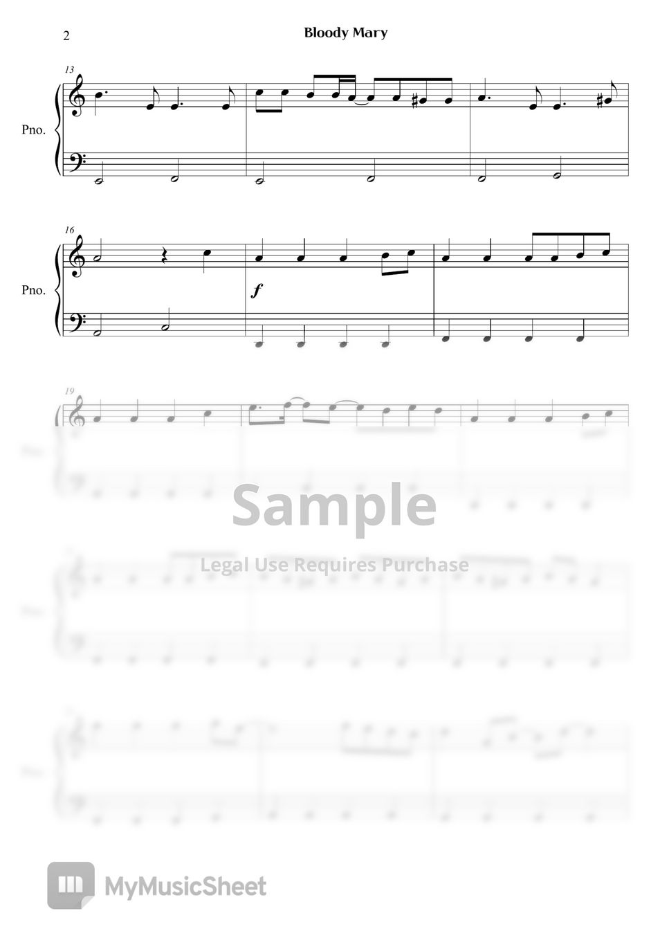 Lady Gaga Bloody Mary (Short Ver.) Sheets by Right Now Piano