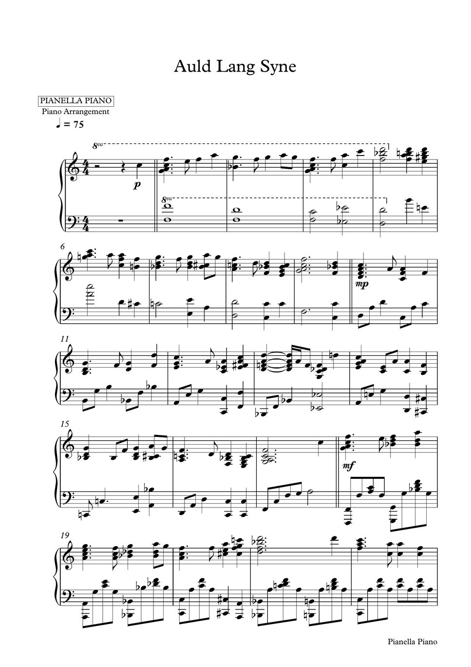 Various Artists Auld Lang Syne (Piano Sheet) Sheet by Pianella Piano