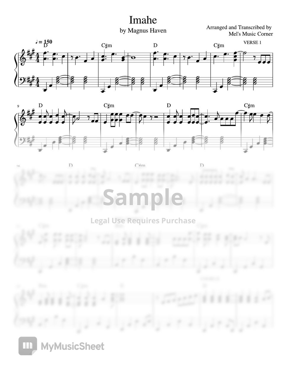 Magnus Haven - Imahe (piano sheet music) by Mel's Music Corner