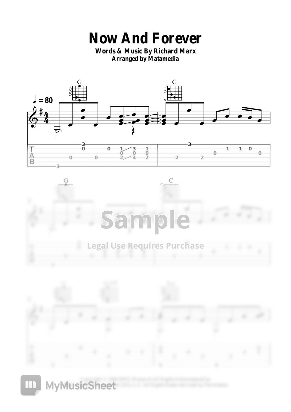 Richard Marx Now and Forever Partition musicale by Maintab Guitar