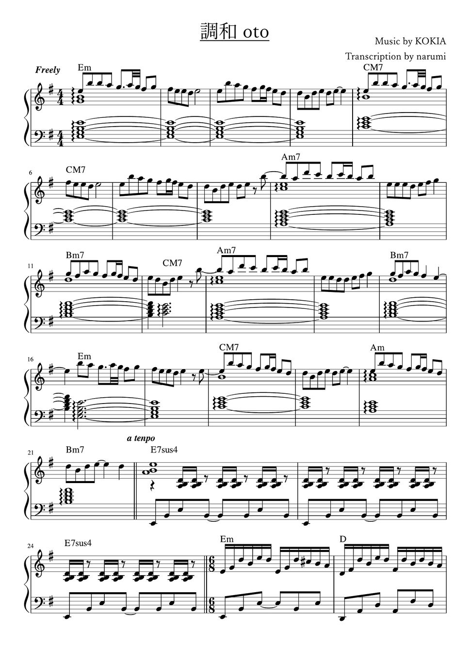 KOKIA - Chouwa oto 調和-oto- [Piano Sheet + MID] Sheet Music
