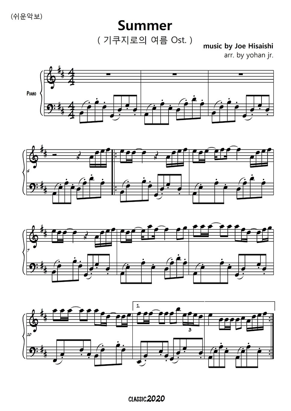 Volver a llamar invernadero Misión Joe Hisaishi - Summer (easy piano) Sheets by classic2020