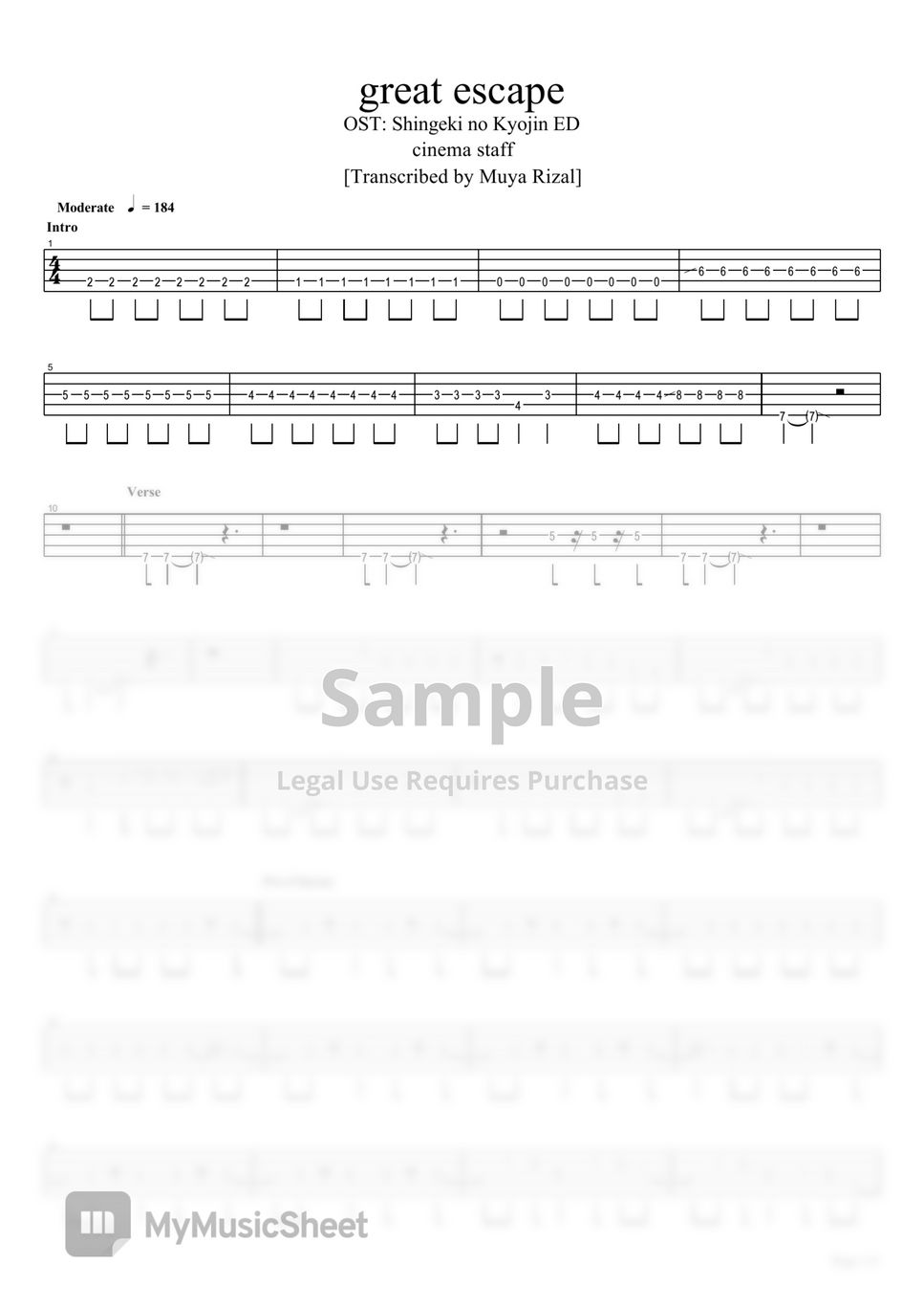 cinema-staff-great-escape-bass-tab-partition-musicale-by-muya