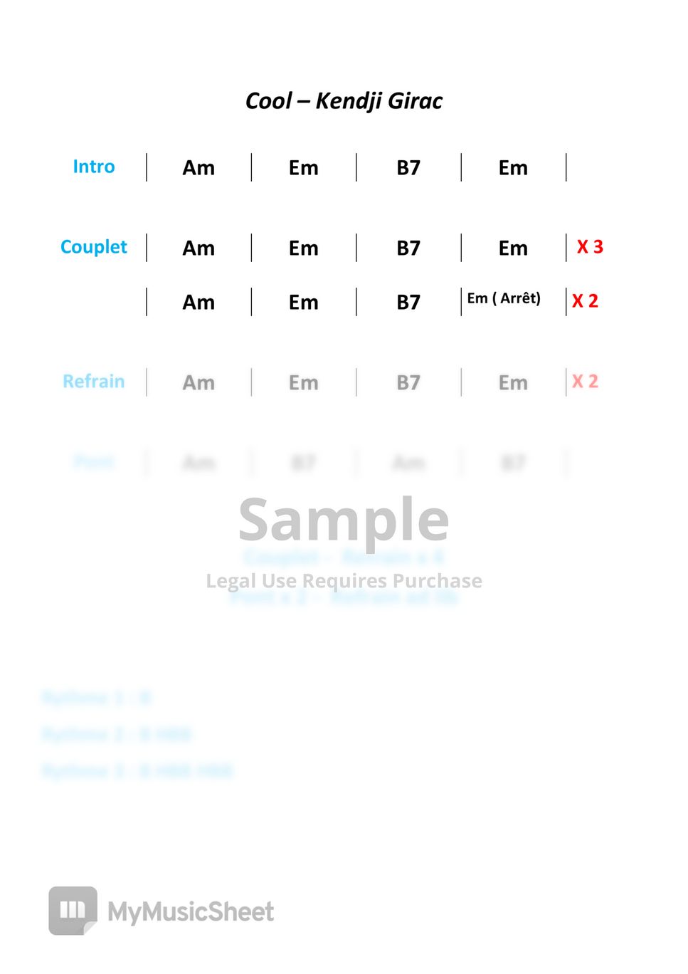 Kendji Girac Cool 악보 by Accords et rythme pour la guitare