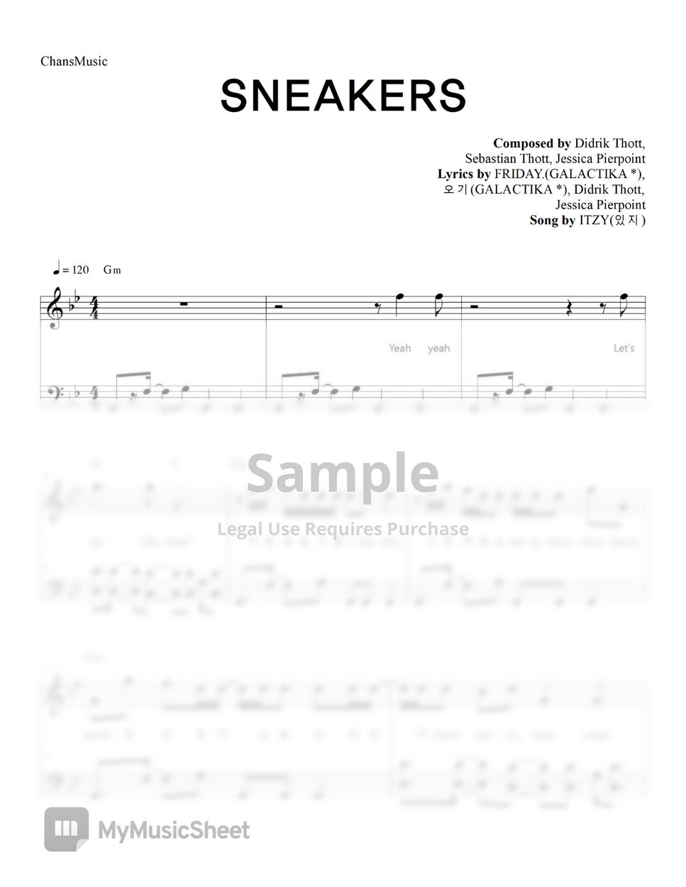 ITZY - SNEAKERS (코드, 가사 포함) ピアノ楽譜PDF | ChansMusic