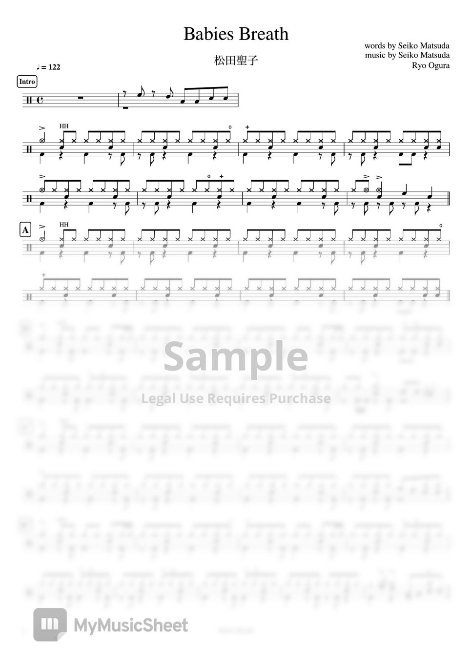 松田聖子 - Babies Breath Sheets by Cookai's J-pop Drum sheet music!!!