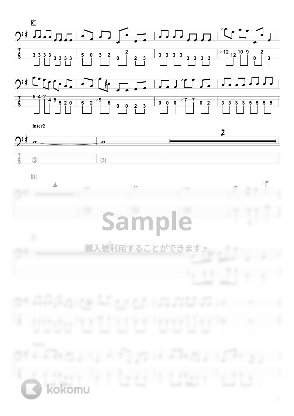優里 - ドライフラワー (ベースTAB譜/☆4弦ベース対応) by swbass