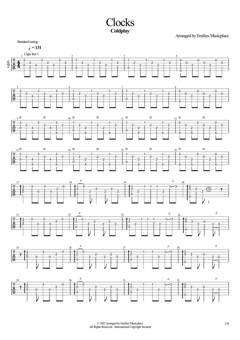 Coldplay Clocks Sheet by Emilies Musicplace