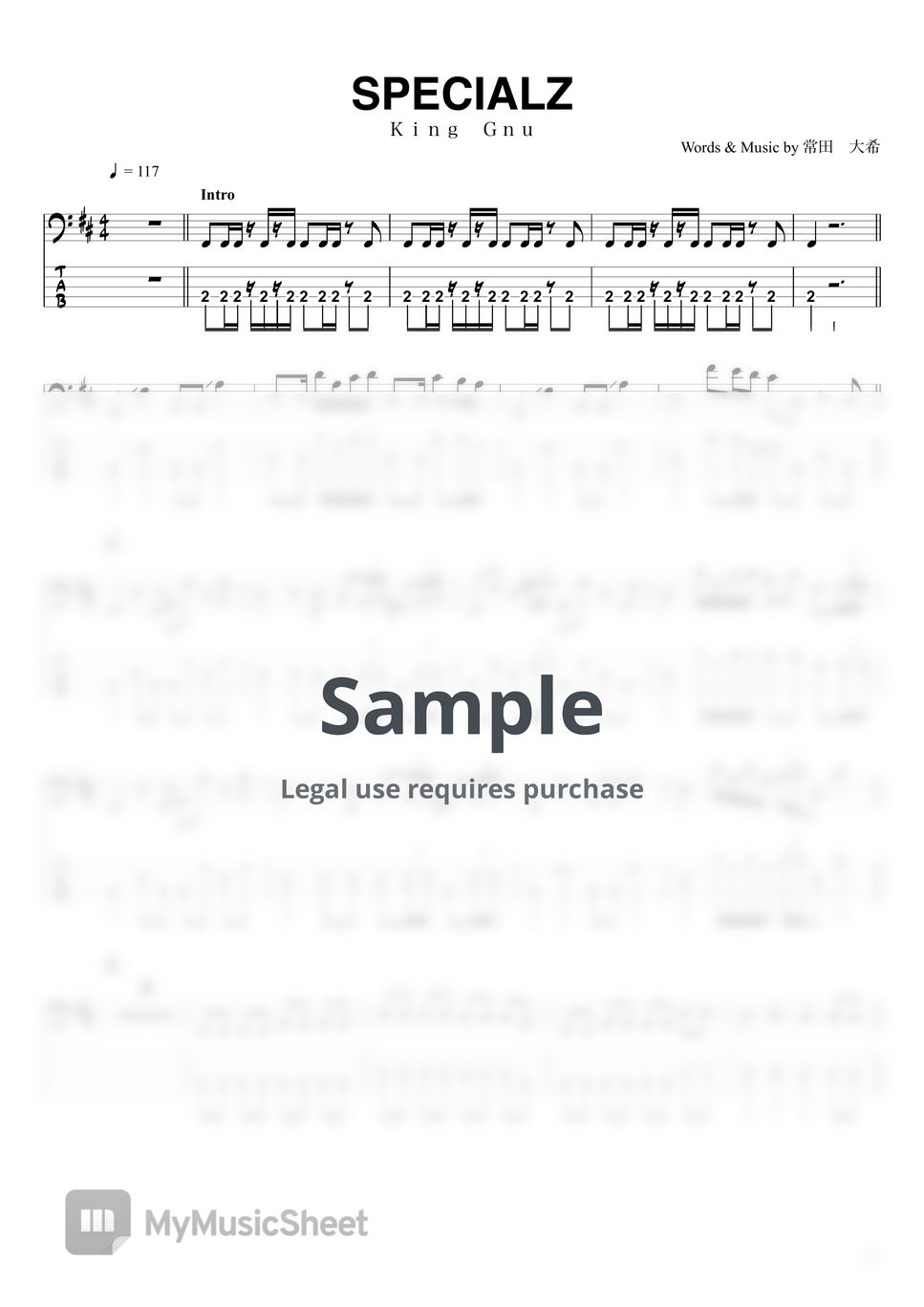 King Gnu SPECIALZ (BassTAB 5strings) Sheets by swbass