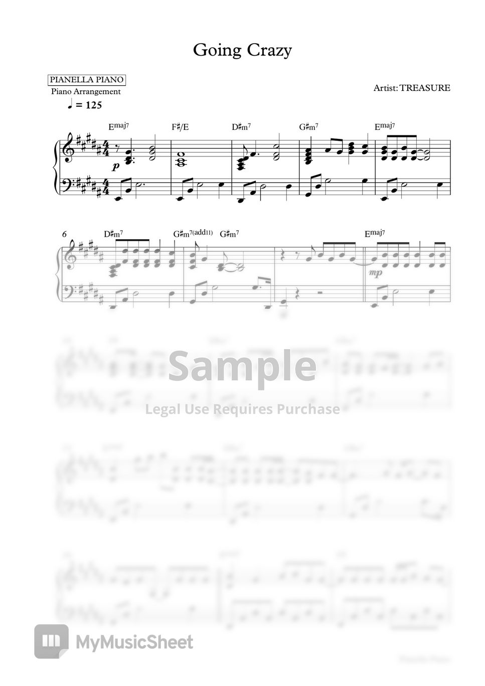 TREASURE - Going Crazy (Piano Sheet) ピアノPDF | Pianella Piano