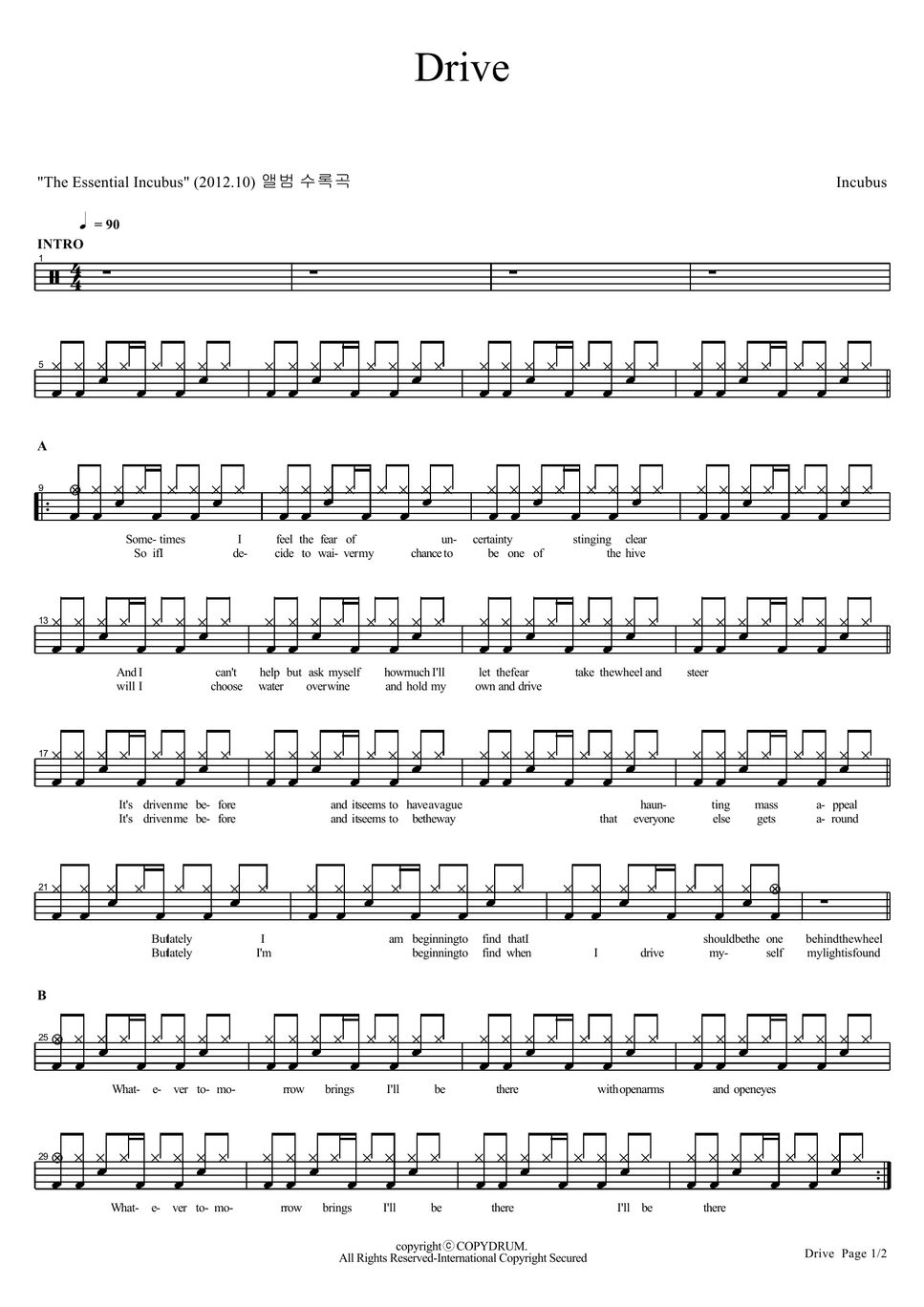 Incubus Drive Sheet by COPYDRUM