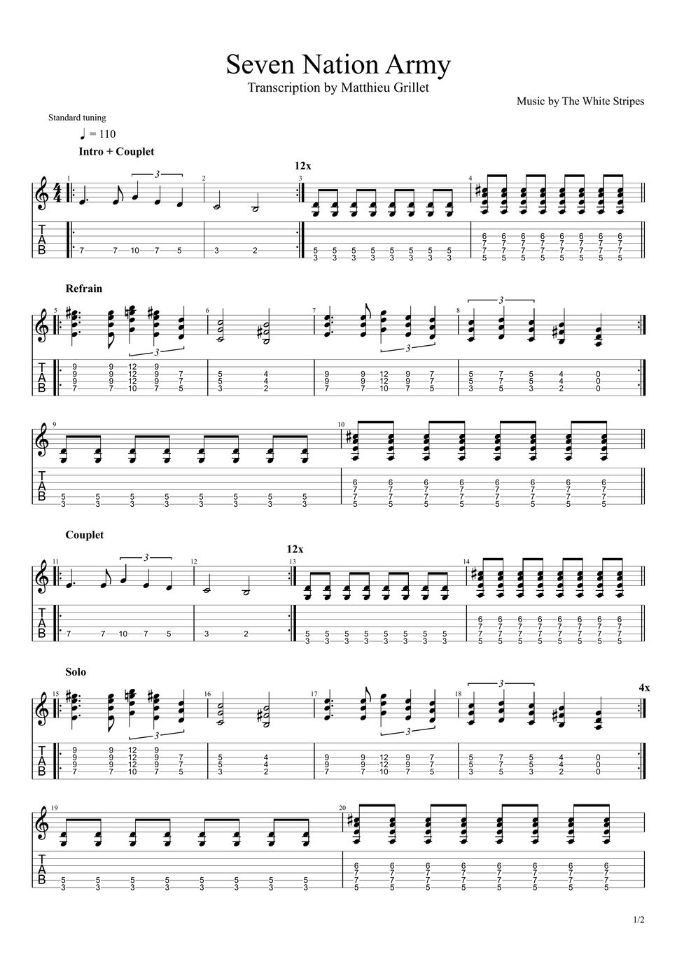 The White Stripes Seven Nation Army 악보