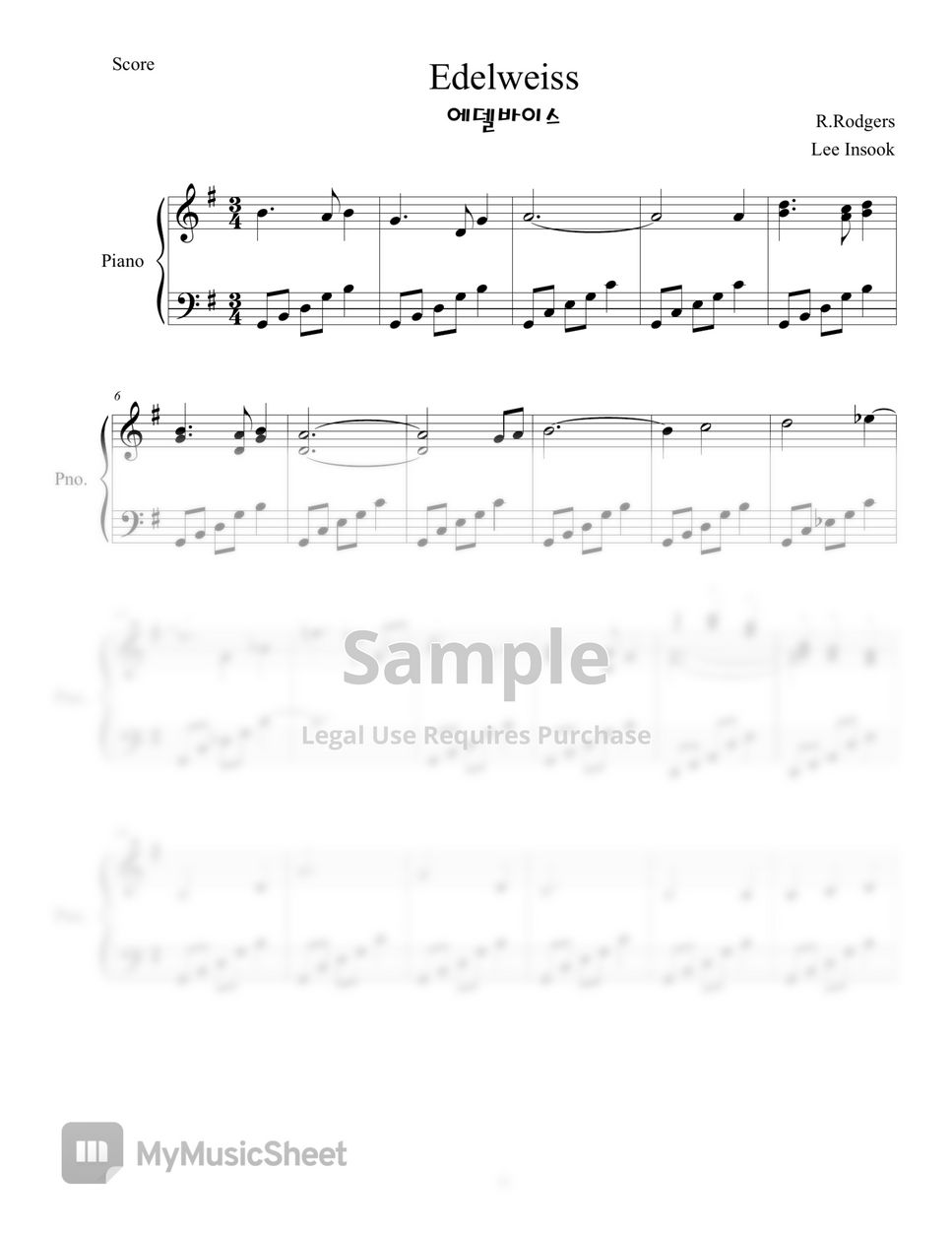 R.Rodgers Edelweiss 악보 by Lisamusic