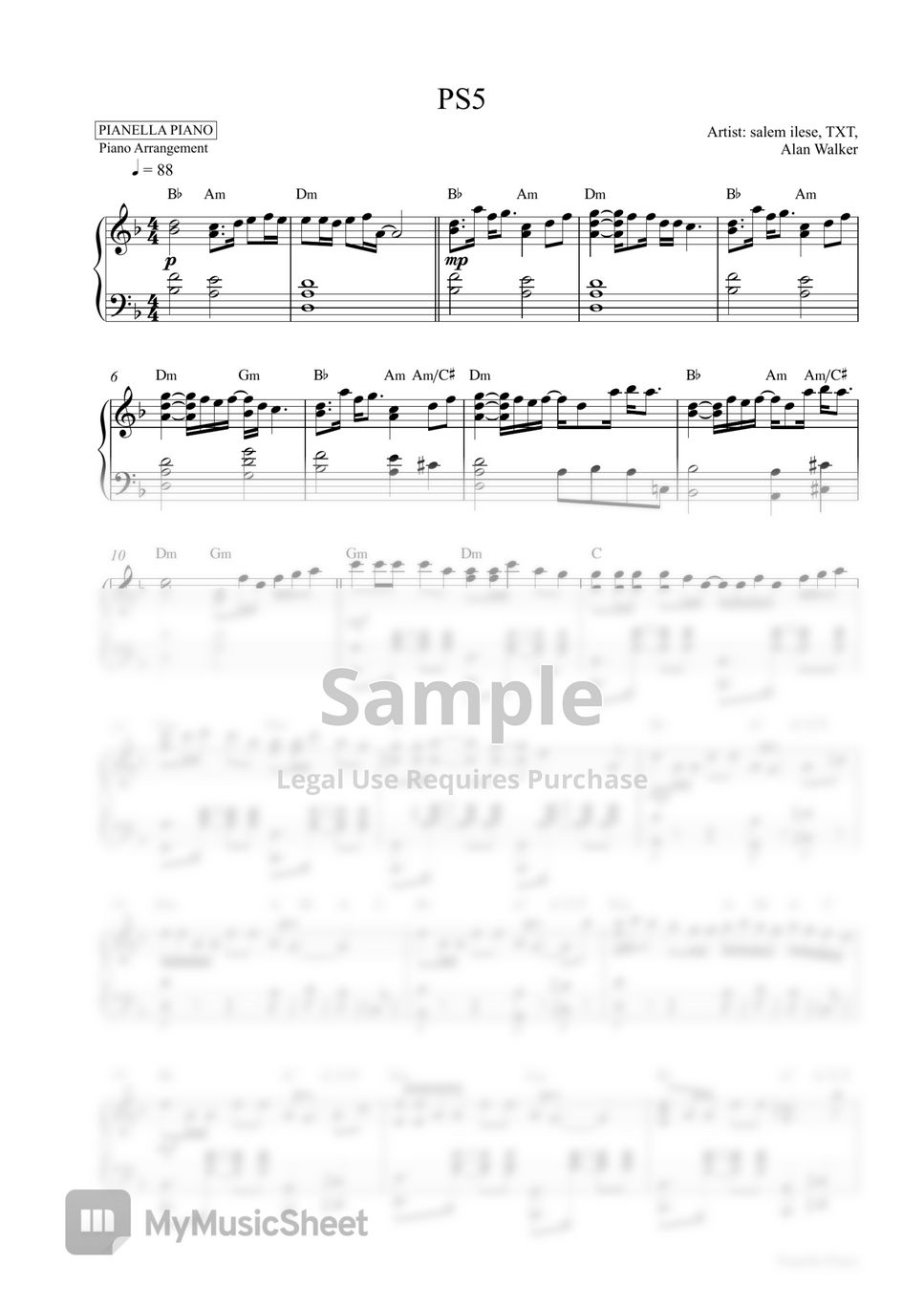 Salem Ilese, TXT, Alan Walker - PS5 (Piano Sheet) Sheets By Pianella Piano