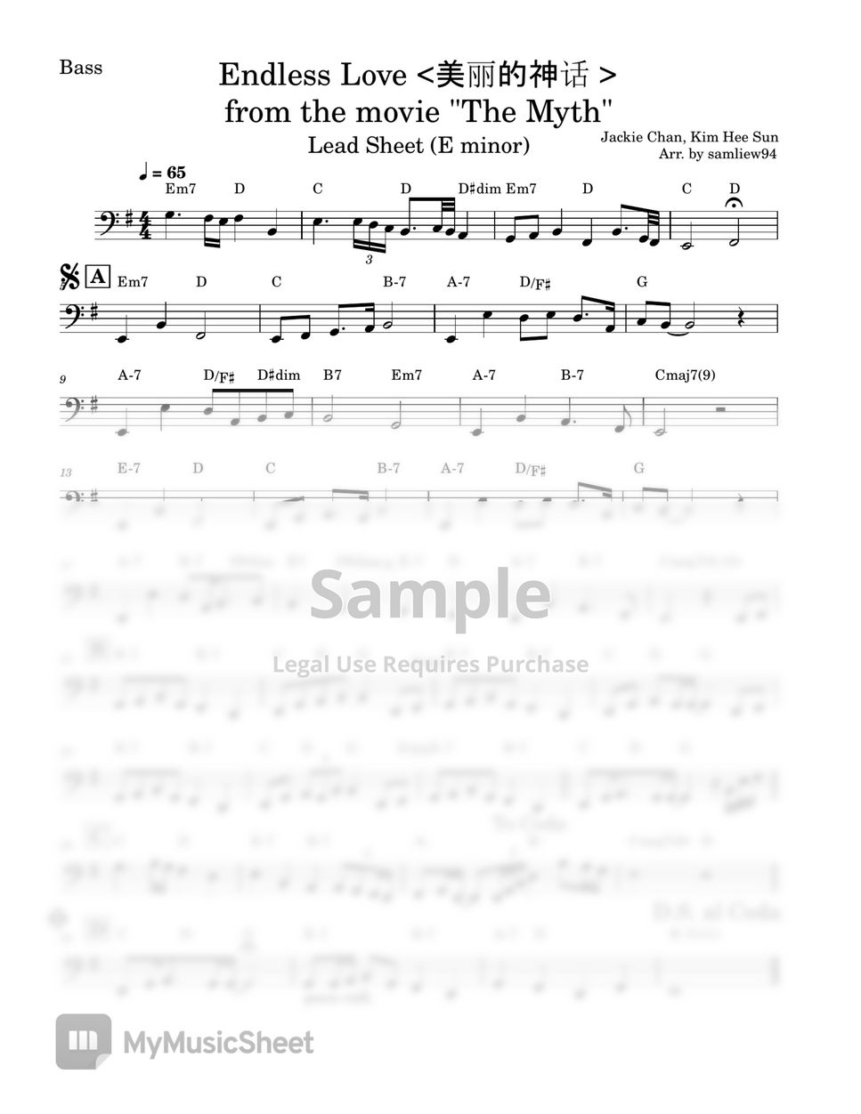 Endless Love' Violin Solo - Jackie Chan & Kim Hee Seon Sheet music for  Violin (Solo)