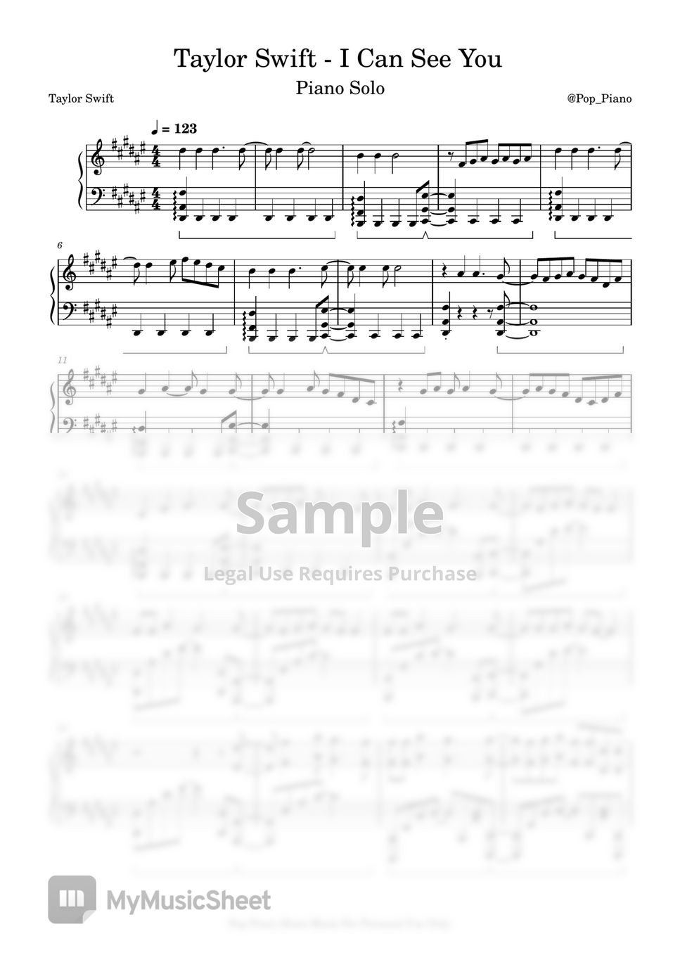 Taylor Swift I Can See You Sheets By Pop Piano