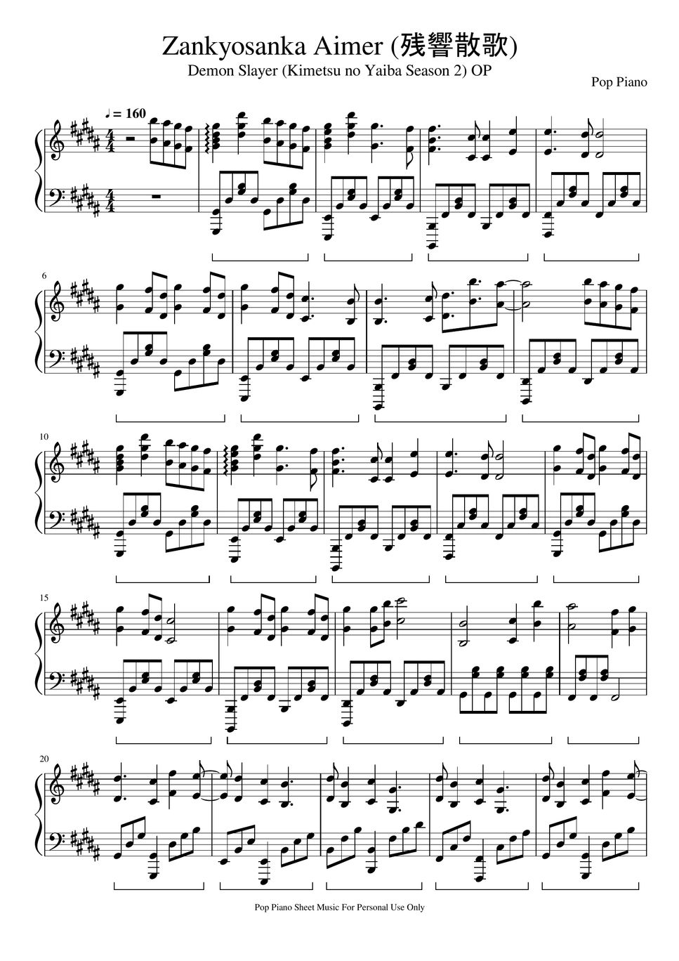 Demon Slayer Season 2 OP Zankyosanka (Kimetsu No Yaiba) Sheet by Pop Piano