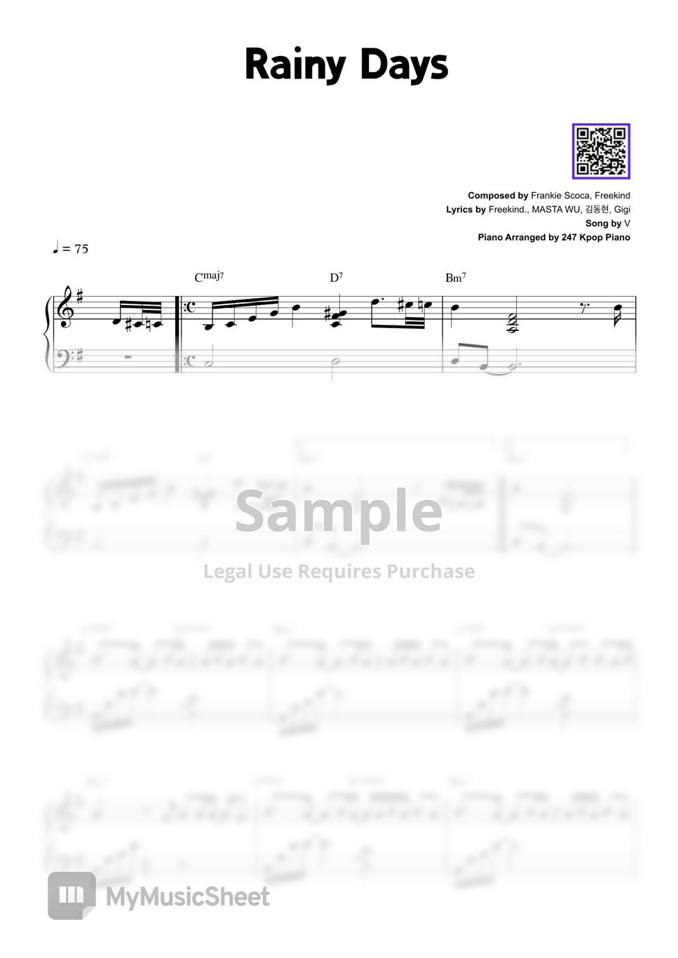 Rainy Days – BTS V Sheet music for Piano (Solo)