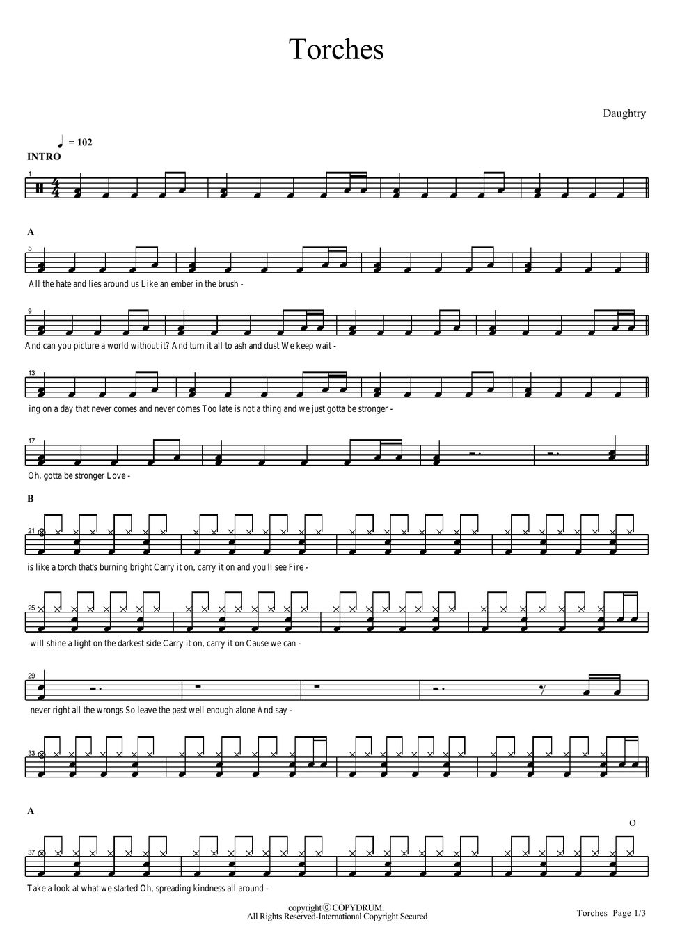 Daughtry Torches Sheets by COPYDRUM