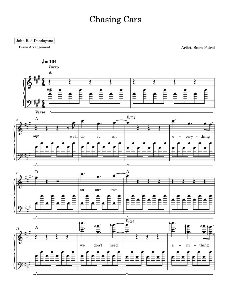 Snow Patrol - Chasing Cars (PIANO SHEET) by John Rod Dondoyano