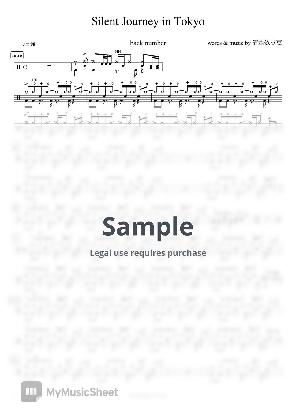 back number - Silent Journey in Tokyo by Cookai's J-pop Drum sheet music!!!