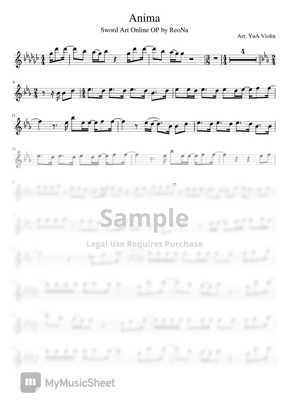 ReoNa ANIMA from "Sword Art Online S3" [FULL] (Violin / Flute) Sheets