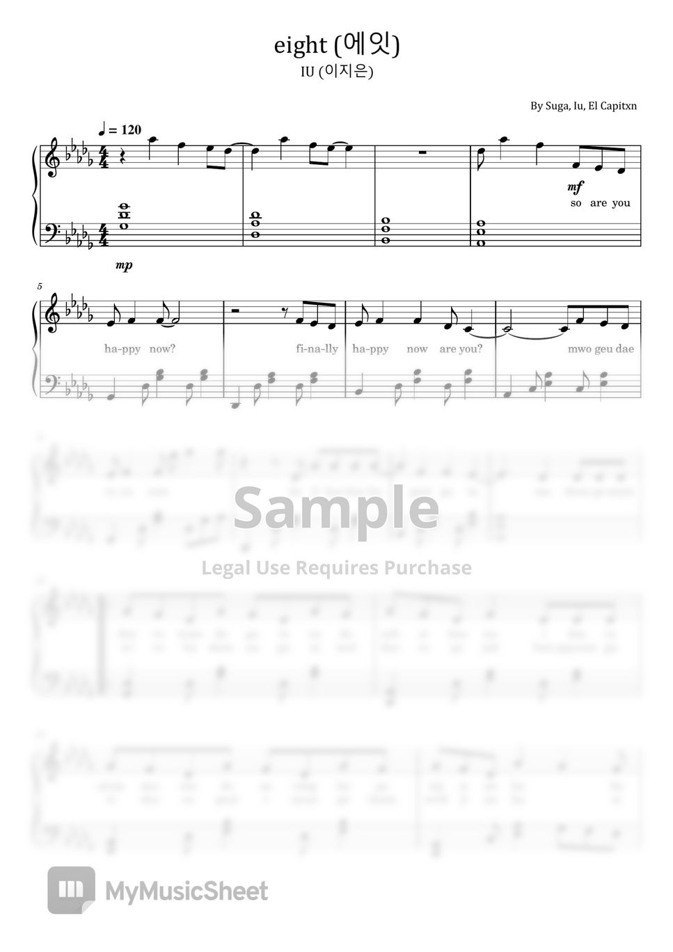 Suga, Iu, El Capitxn - eight (에잇) (IU (이지은) - For Piano With Lyric) by poon