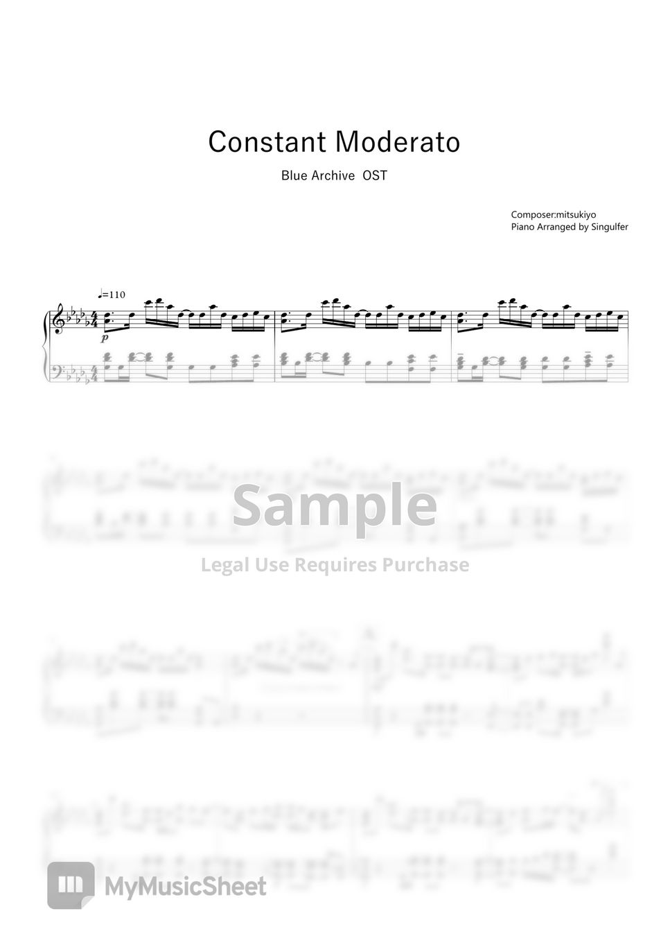 Blue Archive - Constant Moderato (钢琴版) by Singulfer-小言