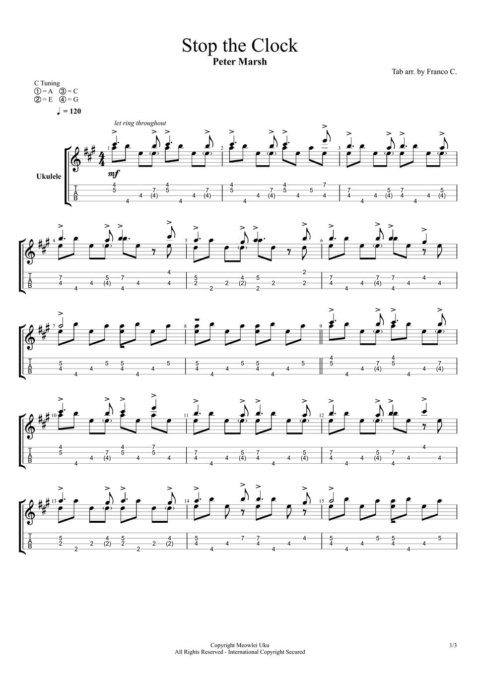 Peter Marsh Stop the Clock (UkuFingerstyle) Sheet by Franco C