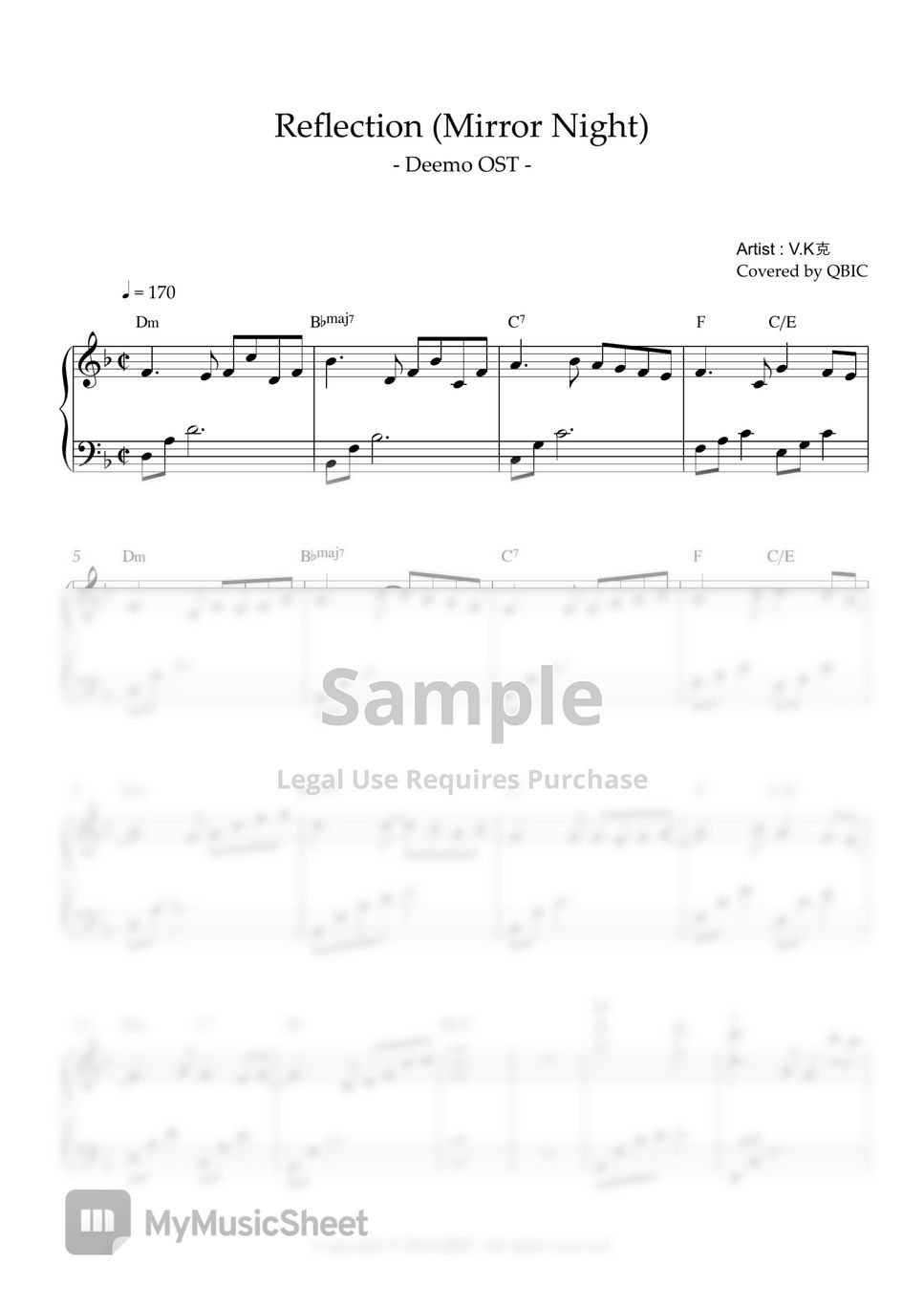 Deemo OST Reflection (Mirror Night) 악보 by QBIC
