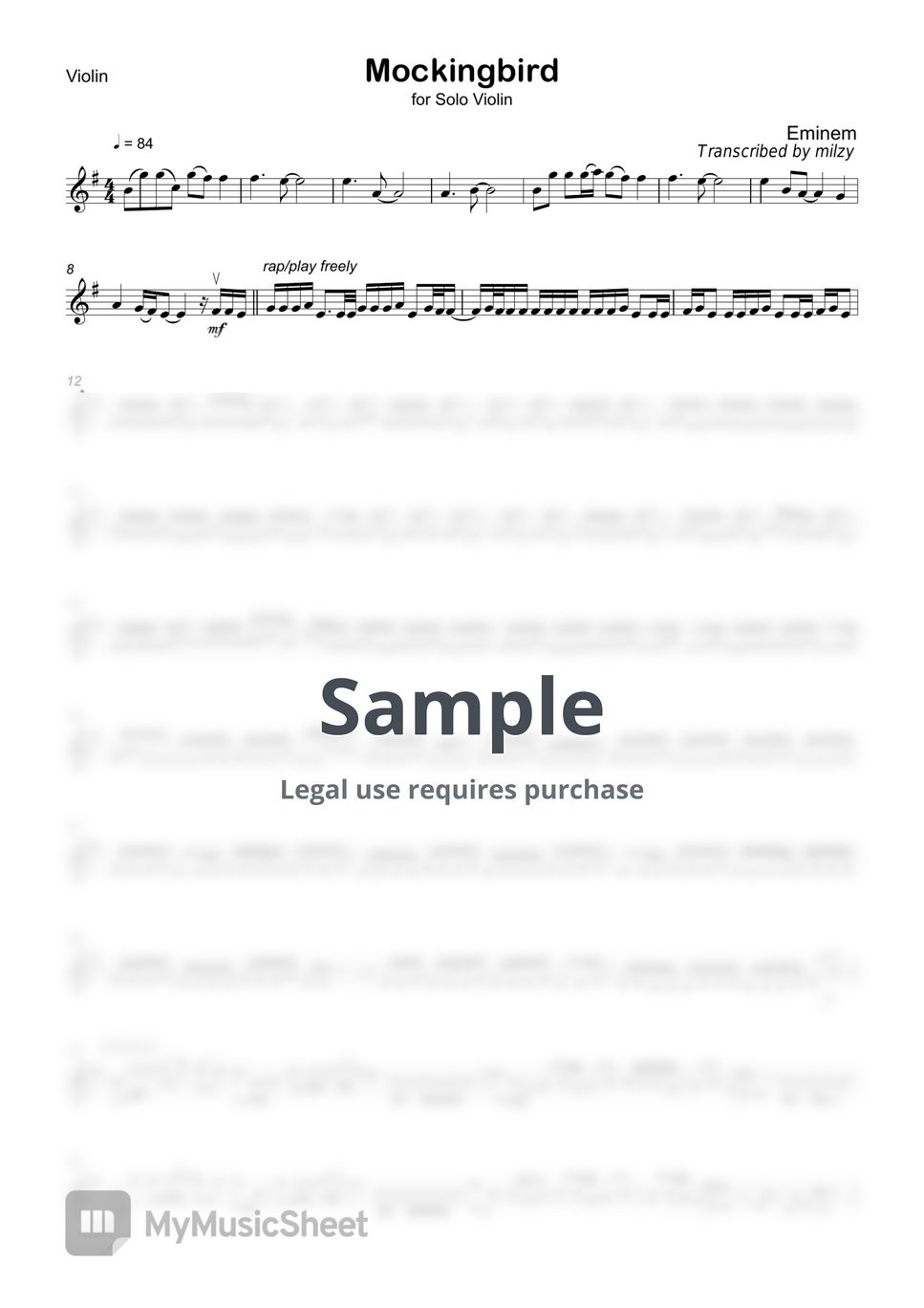 Eminem Mockingbird (Violin) Sheets by milzy