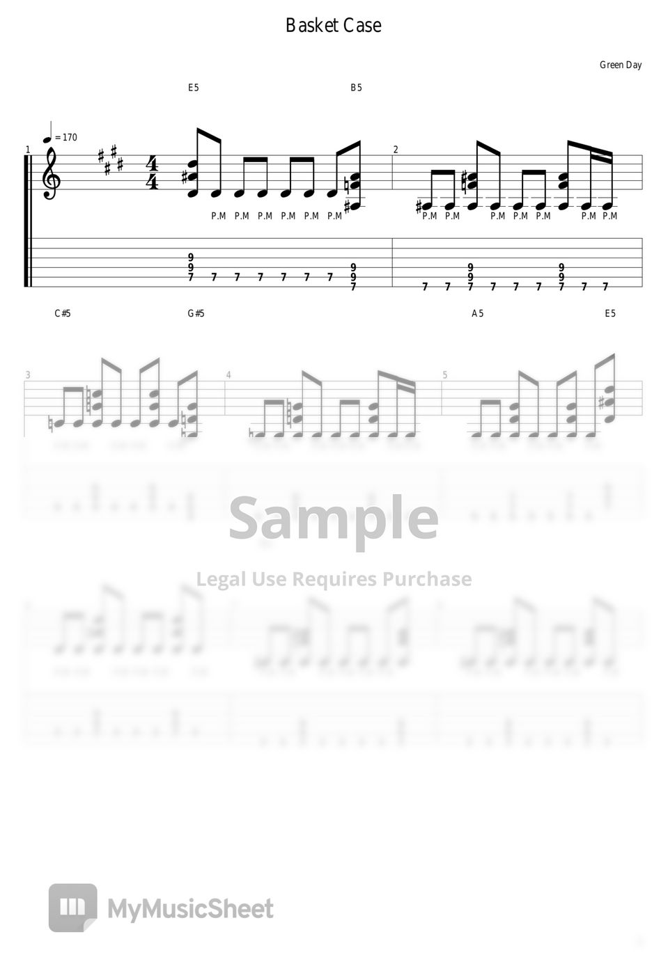 Green Day Basket Case タブ + 五線譜 by guitar cover with tab