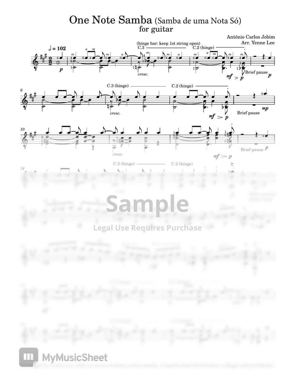 Antonio Carlos Jobim - One Note Samba (Staff only) by Yenne Lee