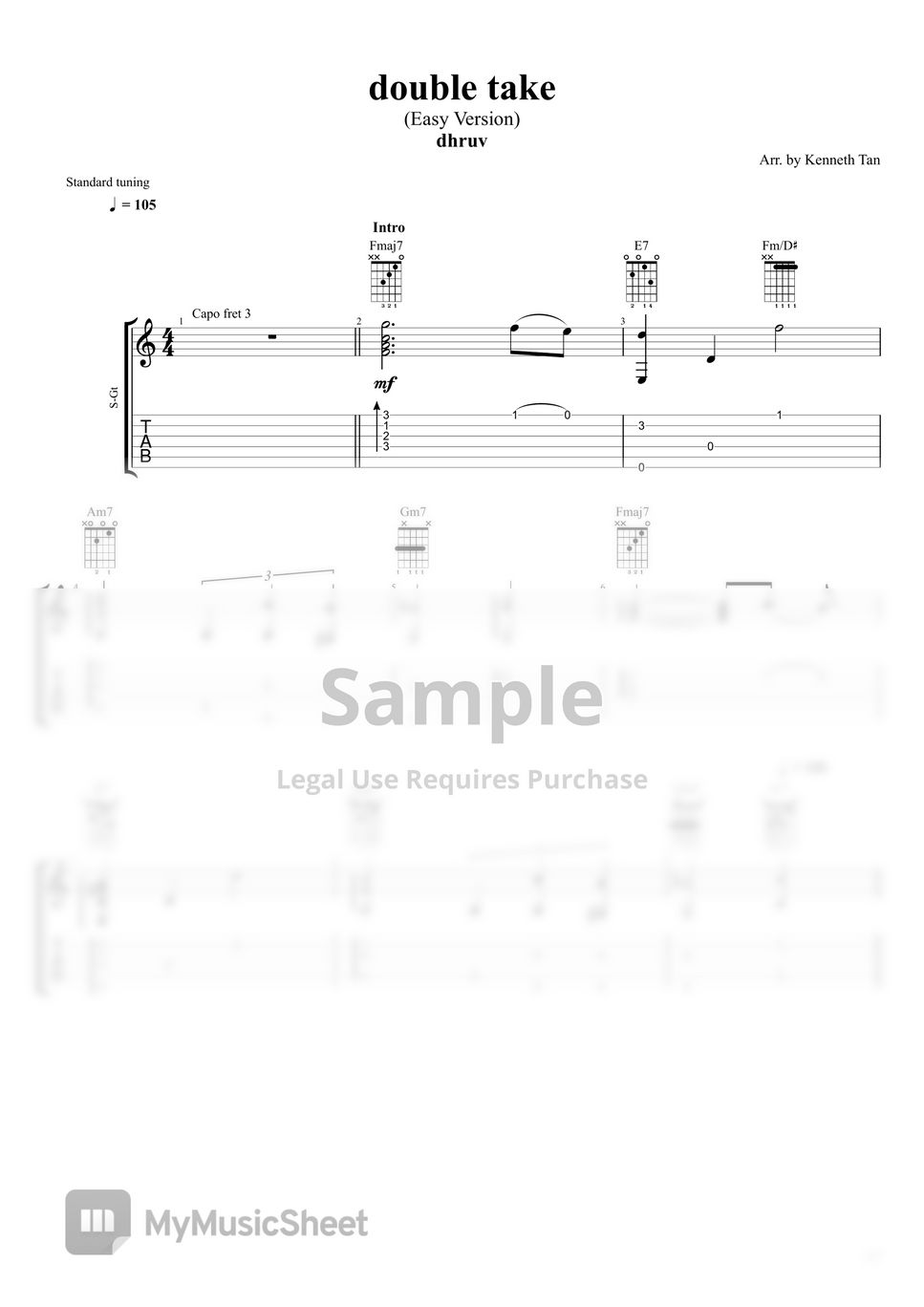 dhruv | Fingerstyle Guitar - double take (Easy Version) 楽譜 by