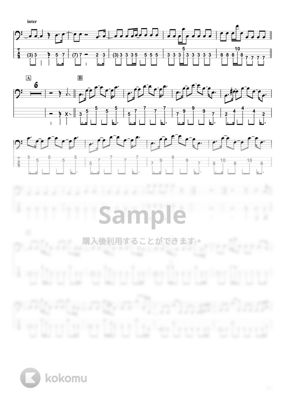 back number - 怪盗 (ベースTAB譜☆4弦ベース対応) by swbass