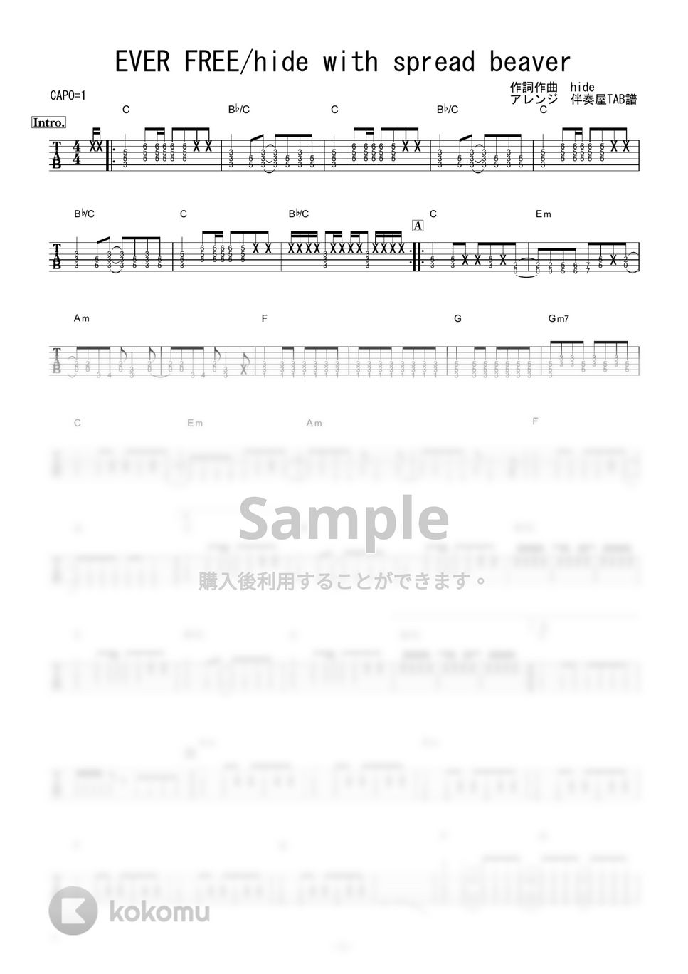 hide with spread beaver - EVERFREE (ギター伴奏/イントロ・間奏