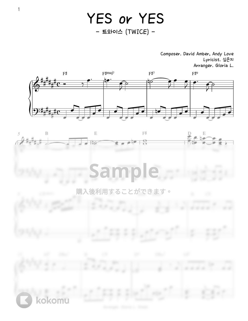 TWICE - Yes or Yes 楽譜 by Gloria L.
