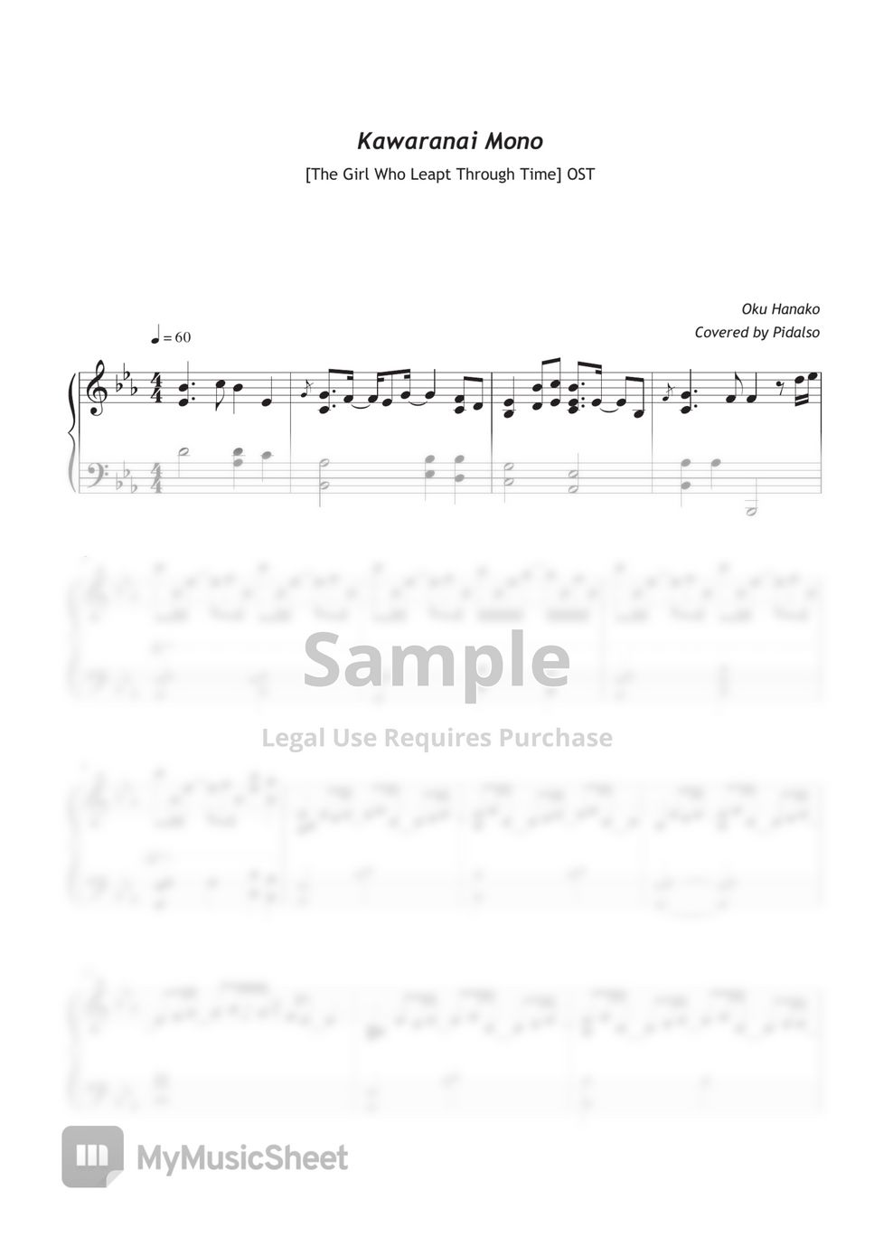 Oku Hanako Kawaranai Mono (時をかける少女 OST) Sheets by Pidalso