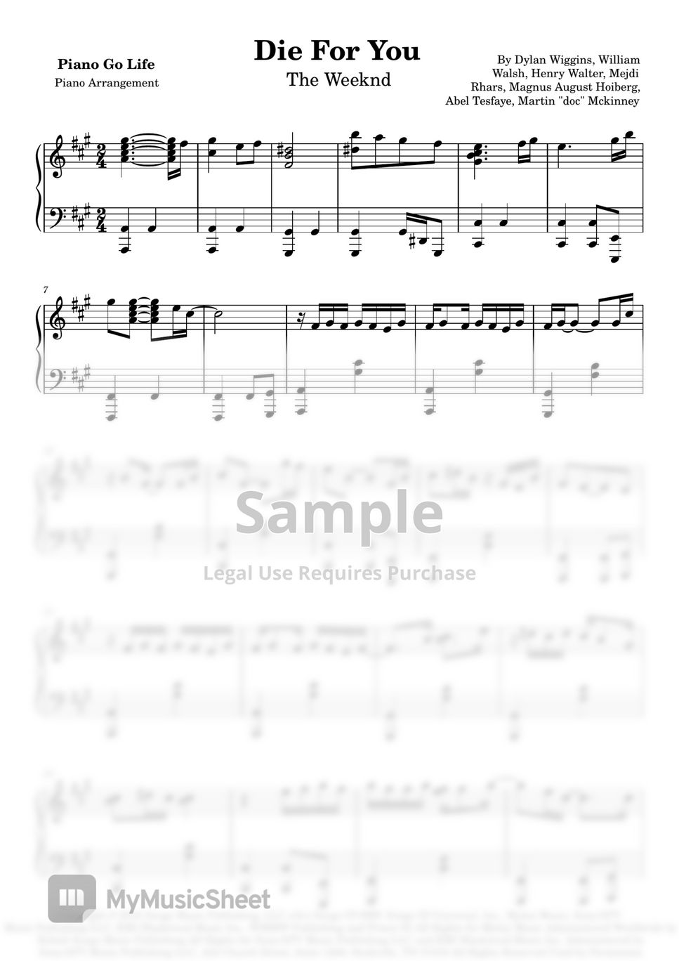 The Weeknd Die For You Partition musicale by Piano Go Life