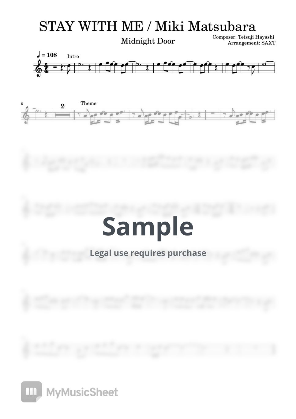 Miki matsubara stay with me easy sheet music sheets by saxt