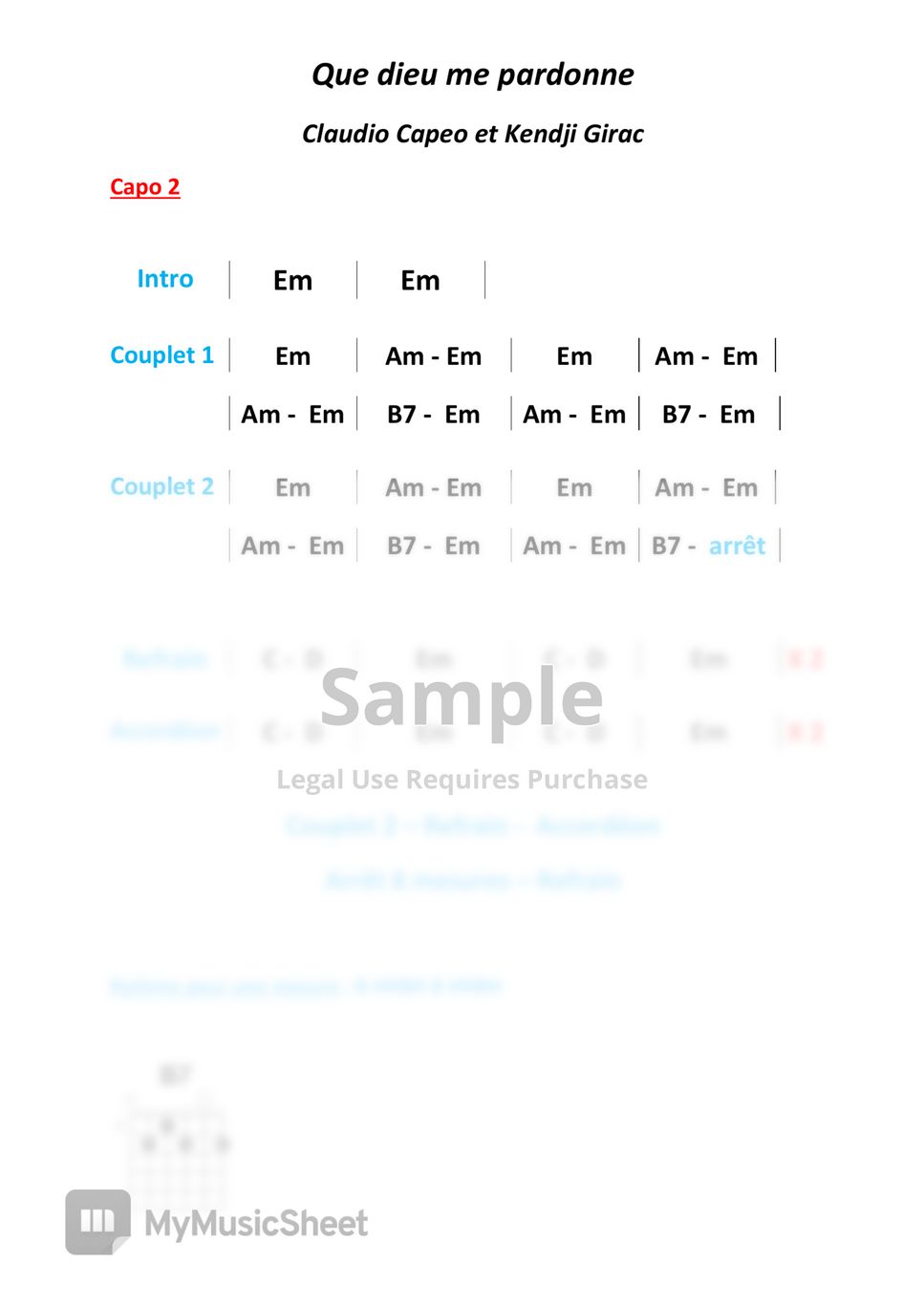 Kendji Girac et Claudio Capeo Que dieu me pardonne Partition musicale