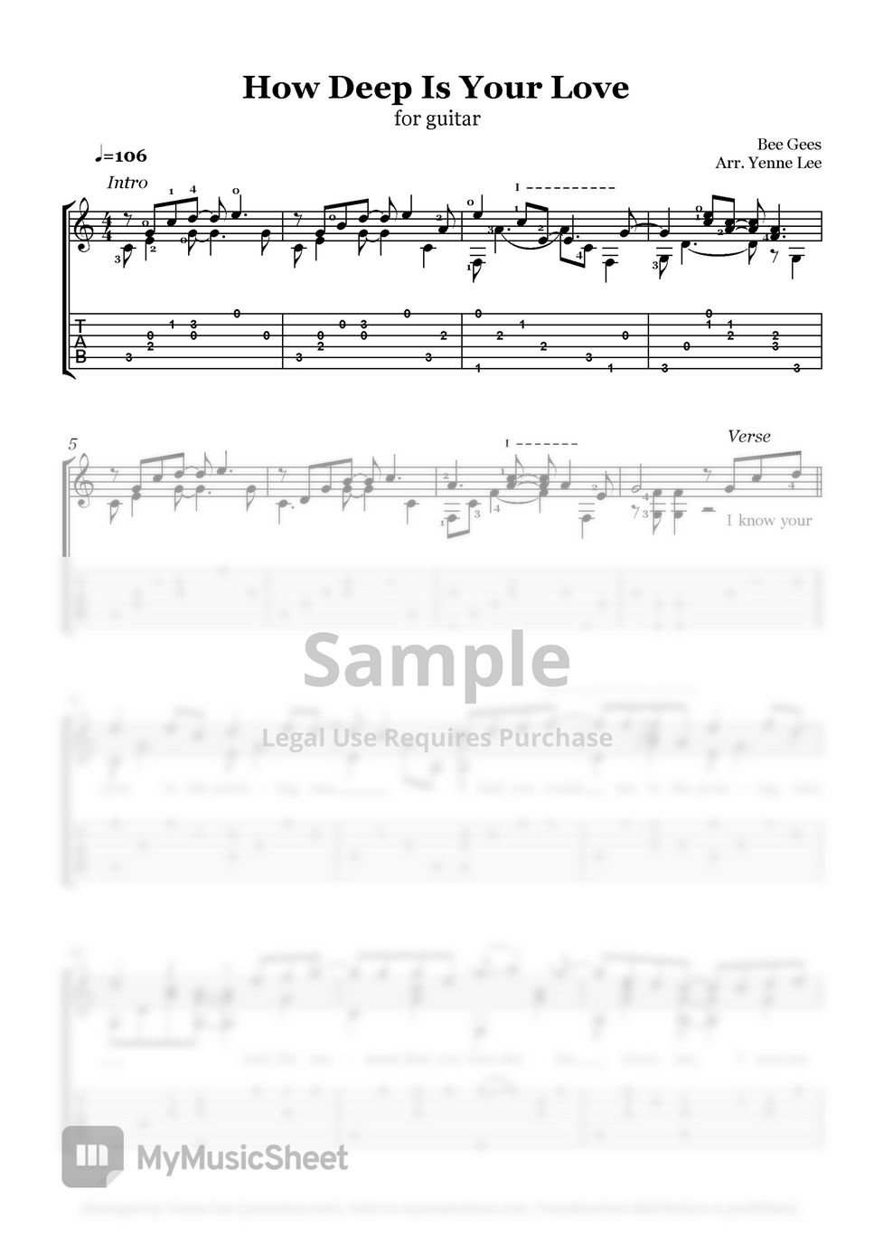 How Deep Is Your Love Sheet Music, Take That