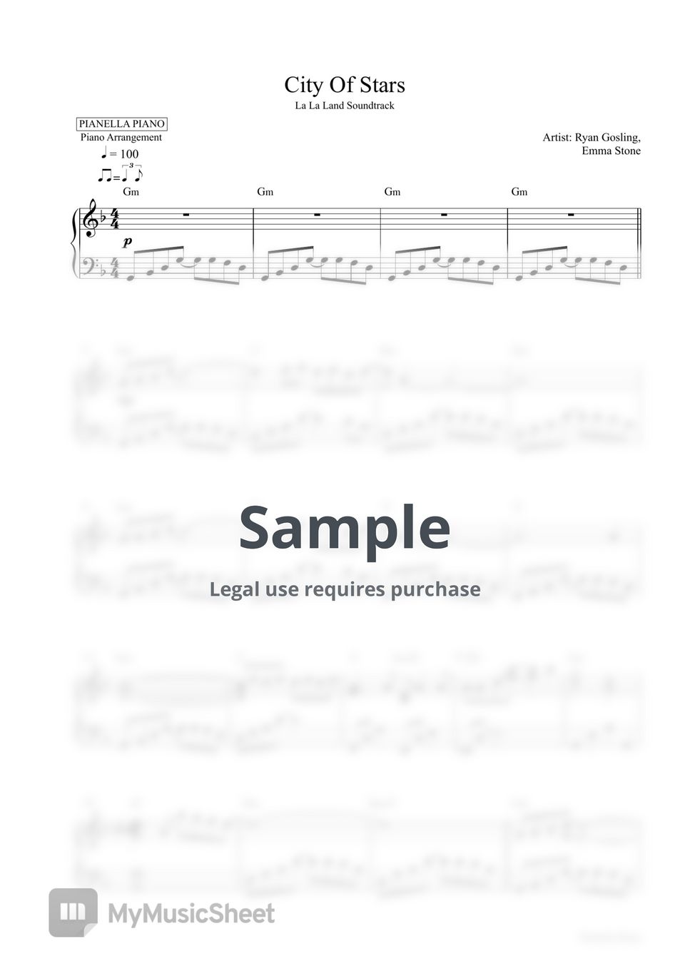 La La Land - City of Stars (Piano Sheet) by Pianella Piano