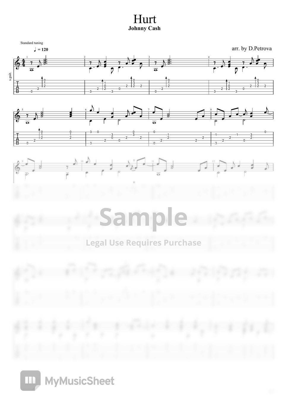 Johnny Cash - Hurt (Fingerstyle Guitar Arrangement, No Capo, Standard Tuning) by D.Petrova (Edora)
